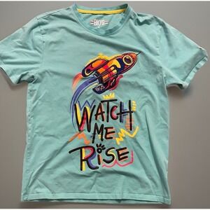 BKYS Short Sleeve T-Shirt Teal Watch Me Rise Rocket Colorful Medium JBHS